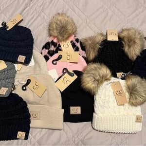 C.C Baby or Kids Pom Pom Hats - Black, Pink, Cream, Gray many to chose from